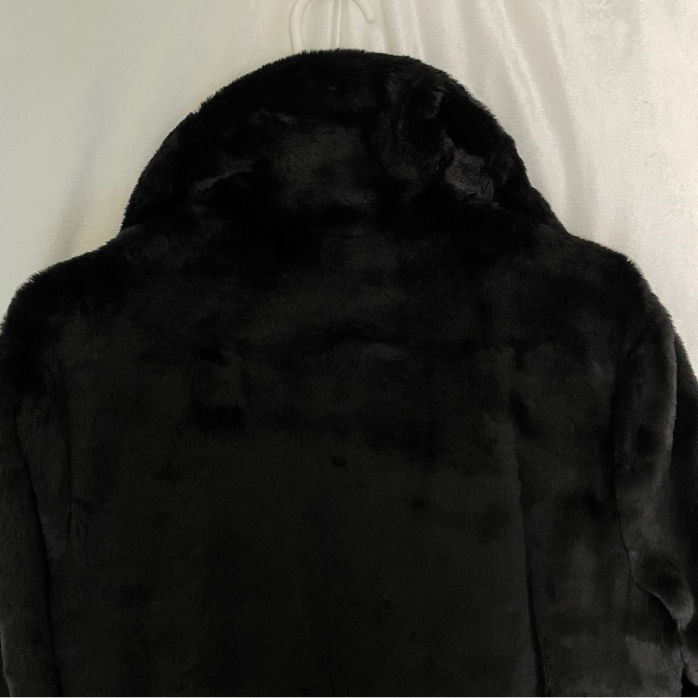 NWT DKNY Black Teddy Jacket Plush Mid-Length Faux Fur Coat Midi Size Large - Picture 5 of 12